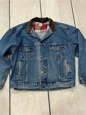 Vintage Marlboro Country Store Denim Trucker Jacket Leather Collar Large